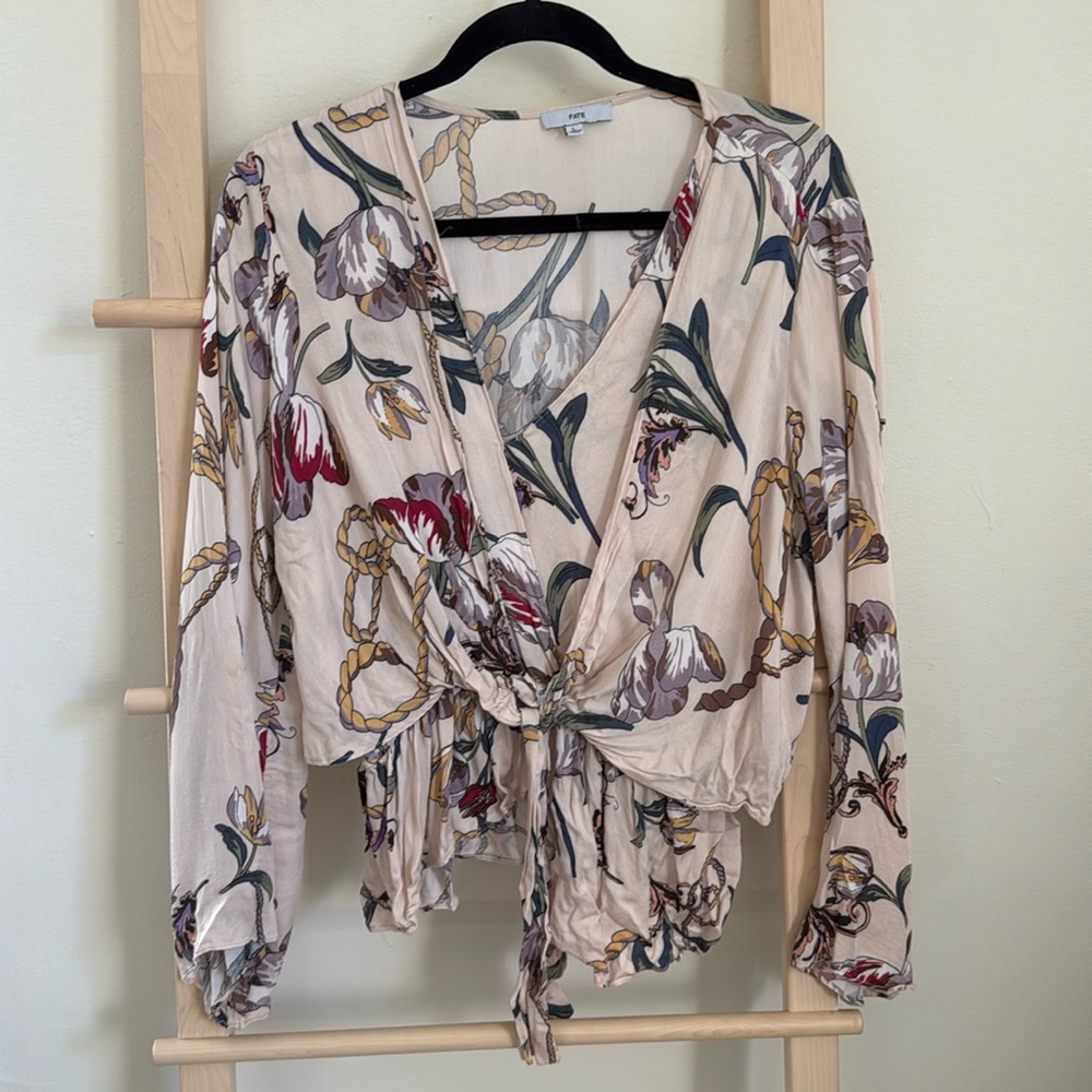 Front Tie Floral Flowy Blouse